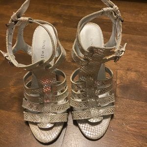 Nine West silver leather gladiator wedge sandals